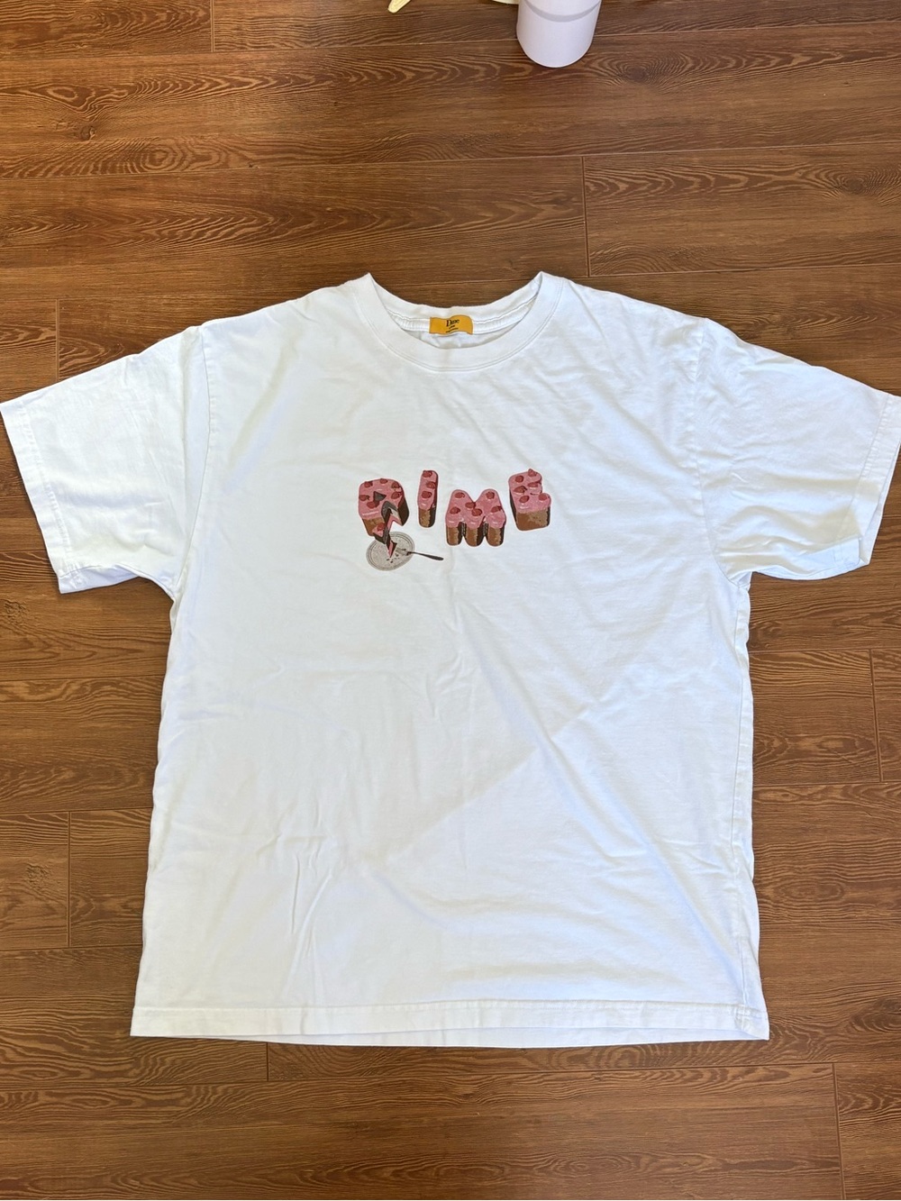 Men’s White Short Sleeve Graphic Tee with Pink Donut Motif